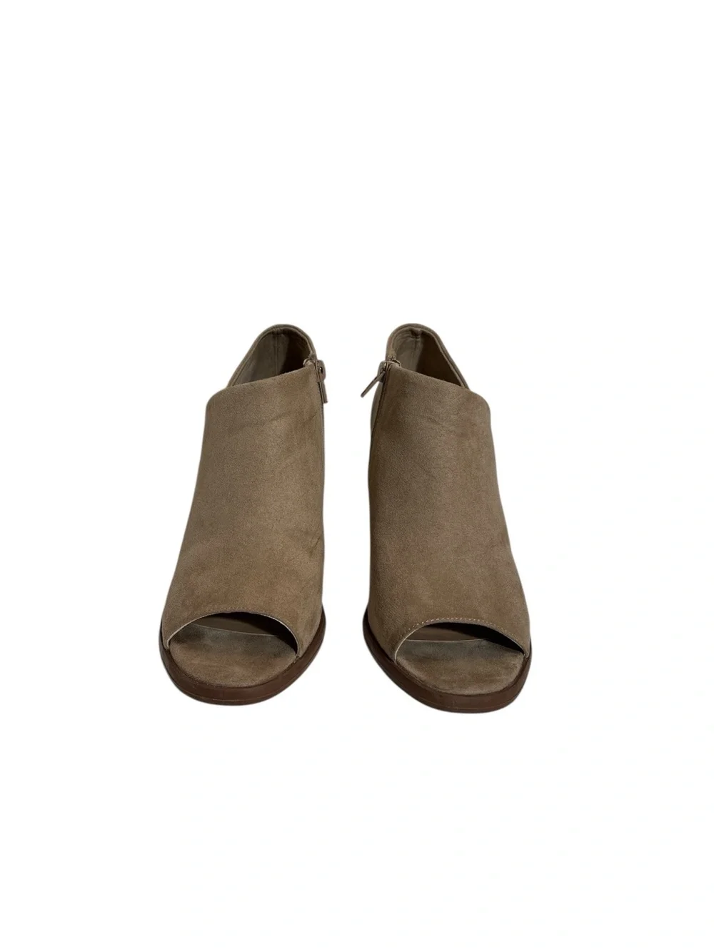 Parker & Sky Faux Suede Peep Toe Ankle Booties - Taupe / Tan Sz 9